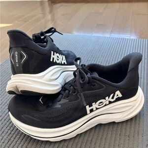 Hoka Black and White Clifton 10 Sneakers